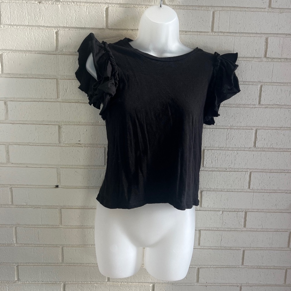 Black Frilly Sleeve Tank Top - Industry | XS